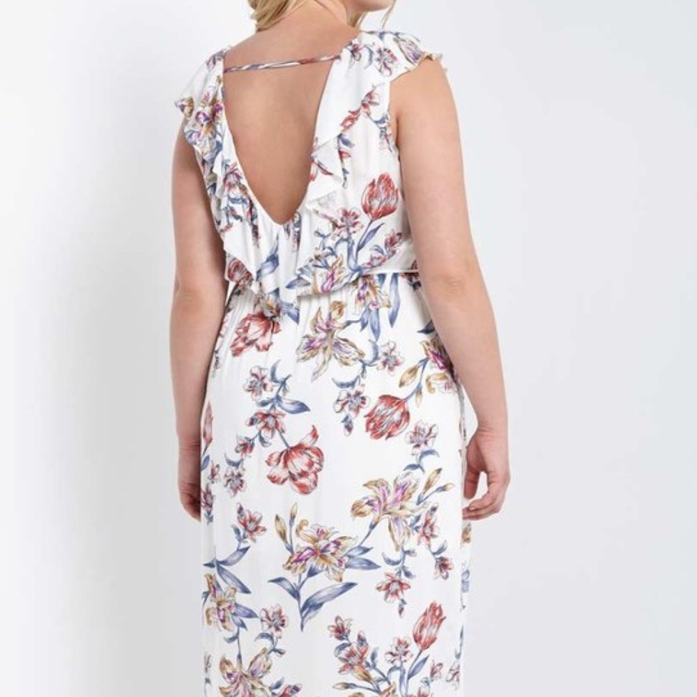 NWT White Sleeveless Maxi Dress with Ruffle Neckline - Picture 4 of 5